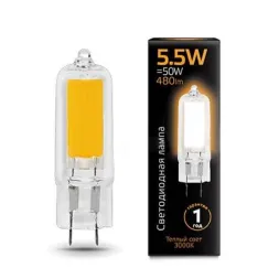 Лампа светодиодная Gauss G4 5.5W 3000K прозрачная 107807105