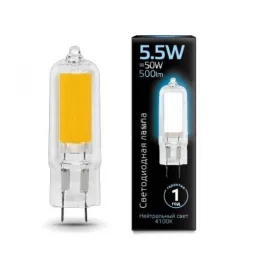 Лампа светодиодная Gauss G4 5.5W 4100K прозрачная 107807205
