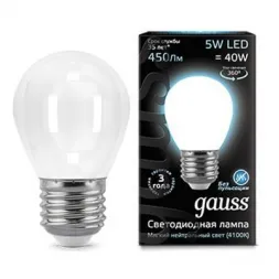 Лампа светодиодная филаментная Gauss E27 5W 4100К матовая 105202205