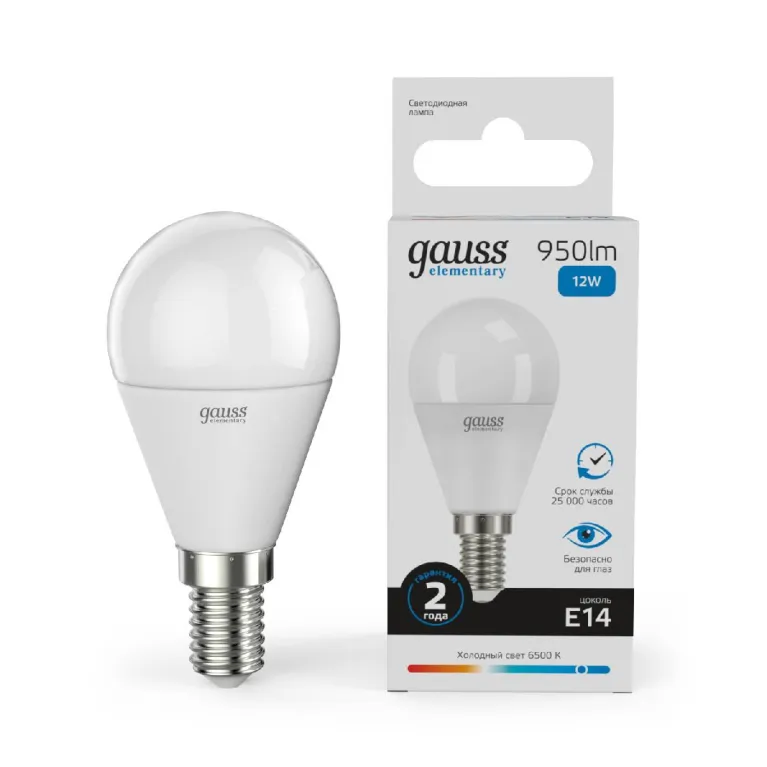 Лампа светодиодная Gauss E14 12W 6500K шар матовый 53132 в Нижнем Новгороде