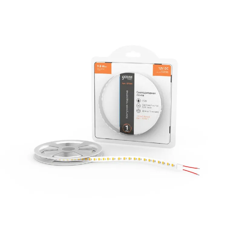 Светодиодная лента Gauss Basic 12В 2835 9,6Вт/м 3000K 5м IP20 BT064 в Нижнем Новгороде