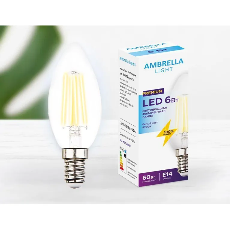 Лампа светодиодная филаментная Ambrella light E14 6W 4200K прозрачная 202115 в Нижнем Новгороде