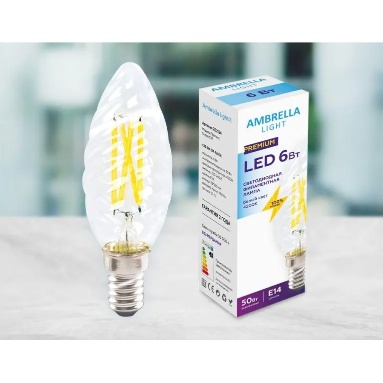 Лампа светодиодная филаментная Ambrella light E14 6W 4200K прозрачная 202124 в Нижнем Новгороде