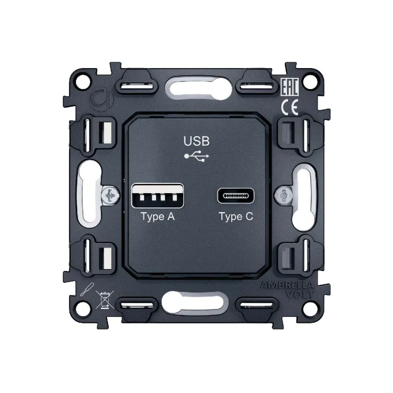 Механизм розетки 2USB A+C 20W (быстрая зарядка) Ambrella Volt Quant VM177 в Нижнем Новгороде