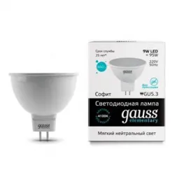 Лампа светодиодная Gauss GU5.3 9W 4100K матовая 13529