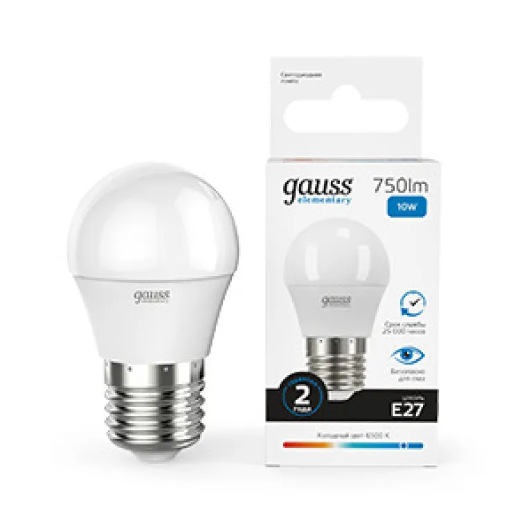 Лампа светодиодная Gauss E27 10W 6500K шар матовый 53230 в Нижнем Новгороде