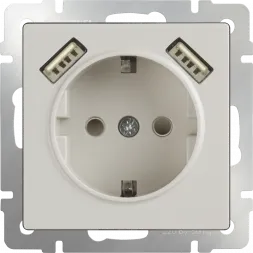 Розетка с заземлением, шторками и USBx2 слоновая кость WL03-SKGS-USBx2-IP20 4690389073205