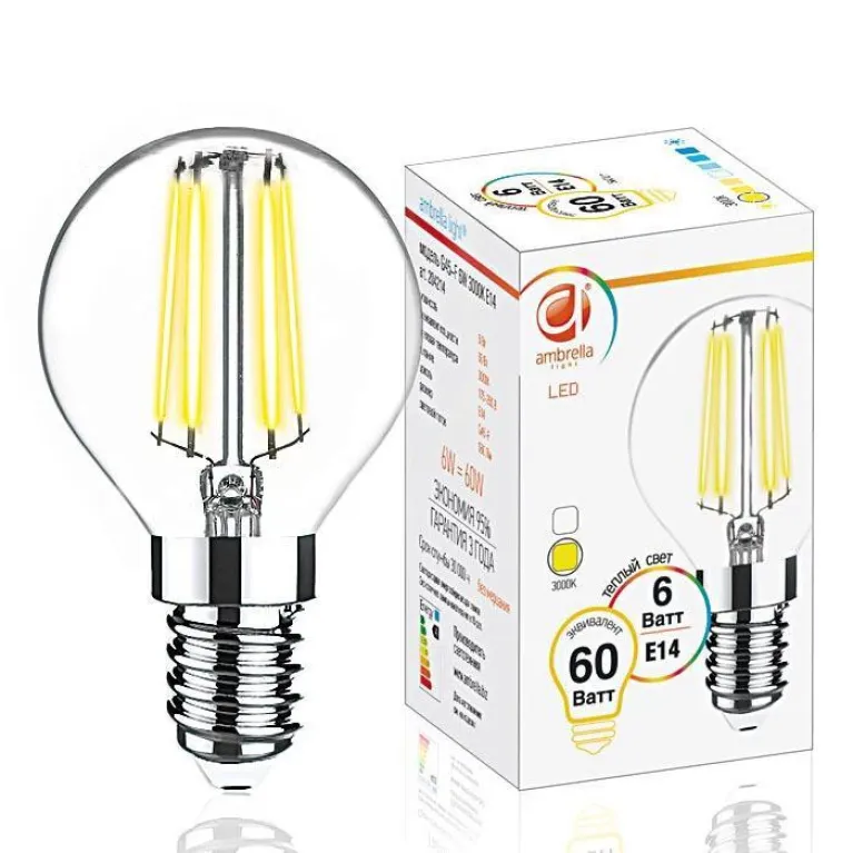 Лампа светодиодная филаментная Ambrella light E14 6W 3000K прозрачная 204214 в Нижнем Новгороде