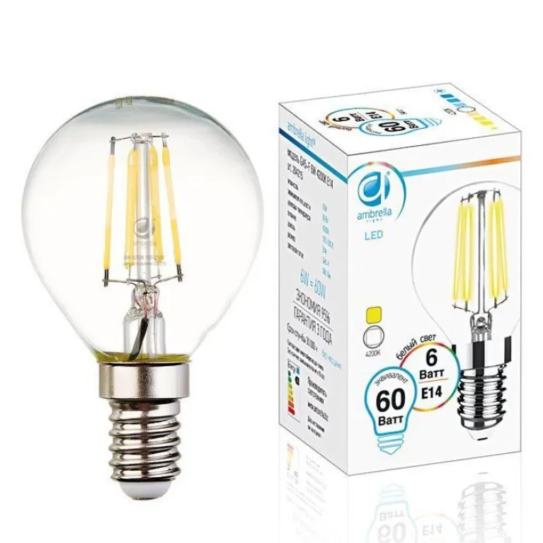 Лампа светодиодная филаментная Ambrella light E14 6W 4200K прозрачная 204215 в Нижнем Новгороде