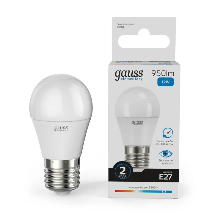 Лампа светодиодная Gauss E27 12W 6500K шар матовый 53232 в Нижнем Новгороде