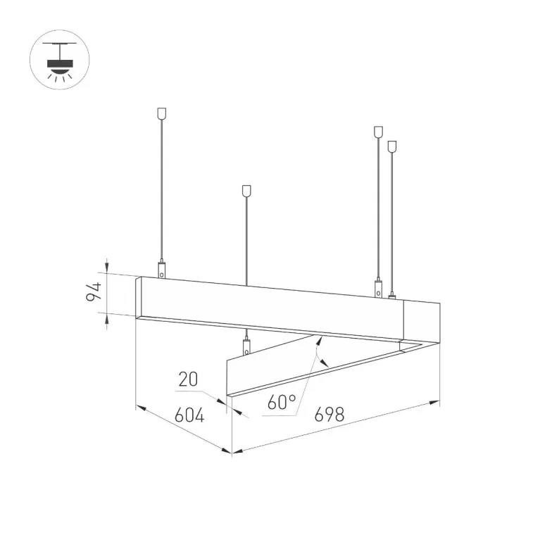 Подвесной светодиодный светильник Arlight ALT-LINEAIR-ANGLE-60-FLAT-UPDOWN-DIM-700x605-55W Warm3000  в Нижнем Новгороде