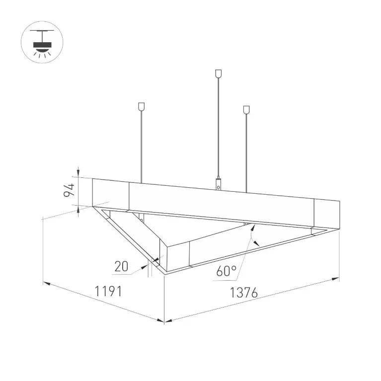 Подвесной светодиодный светильник Arlight ALT-LINEAIR-TRIANGLE-FLAT-UPDOWN-DIM-1375-130W Warm3000 04 в Нижнем Новгороде