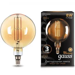Лампа светодиодная филаментная Gauss E27 8W 2400K золотая 153802008