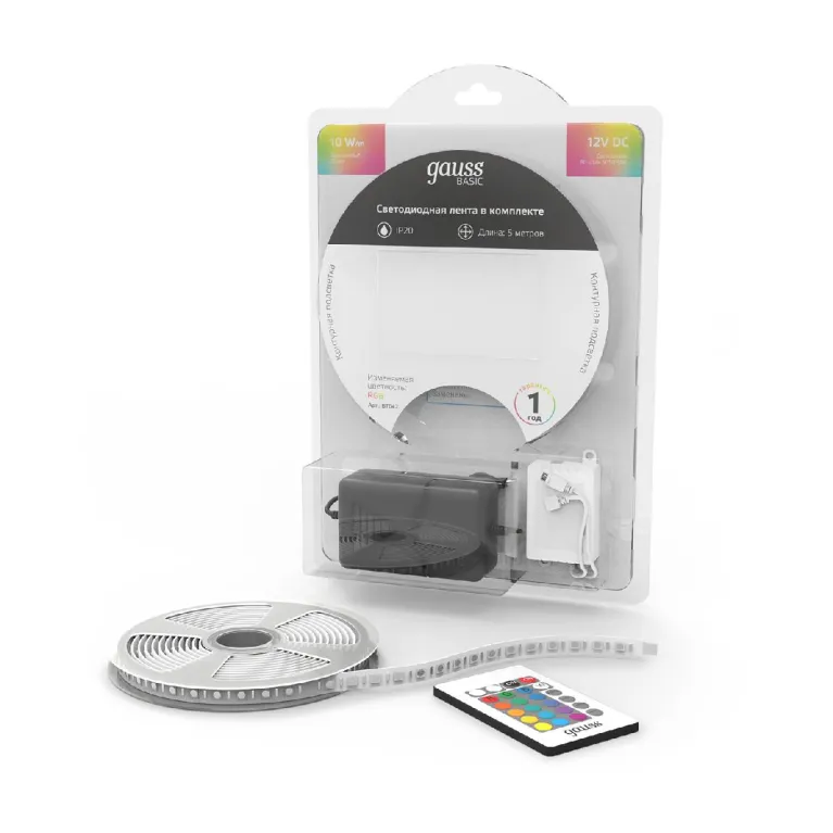 Светодиодная лента Gauss Basic 12В 5050 10Вт/м RGB 5м IP20 BT042 в Нижнем Новгороде