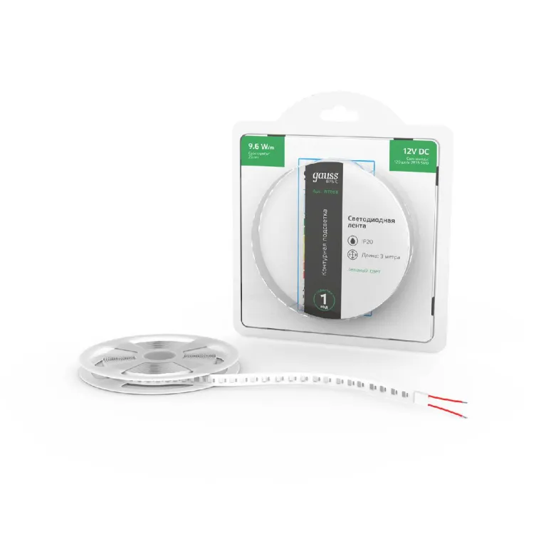 Светодиодная лента Gauss Basic 12В 2835 9,6Вт/м зеленый 3м IP20 BT068 в Нижнем Новгороде