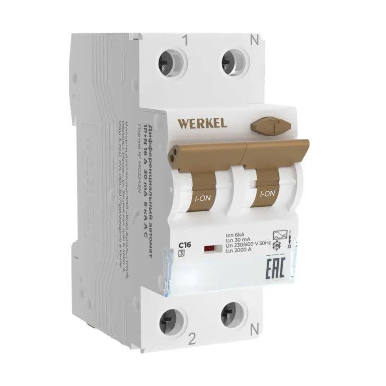 Дифференциальный автомат Werkel 1P+N 16A 30mА 6kА АC W922P166 4690389193224 в Нижнем Новгороде