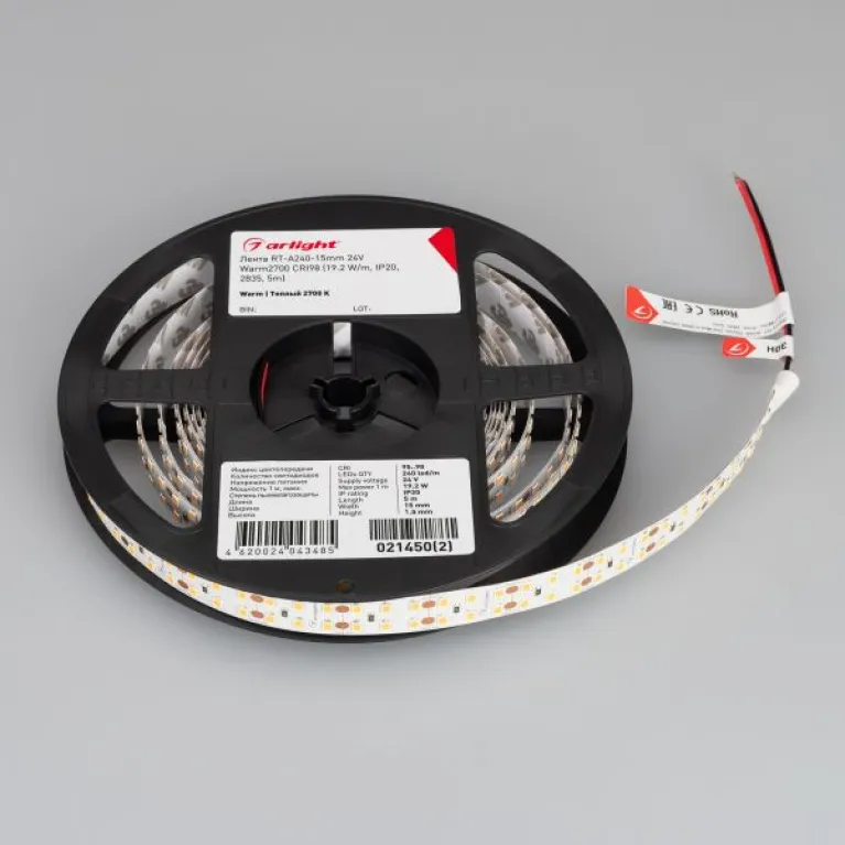 Светодиодная лента Arlight RT-A240-15mm 24V Warm2700 CRI98 (19.2 W/m, IP20, 2835, 5m) 021450(2) в Нижнем Новгороде