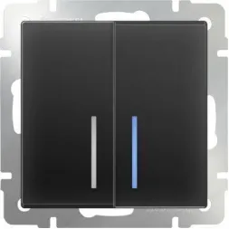 Выключатель двухклавишный с подсветкой черный матовый WL08-SW-2G-LED 4690389054198