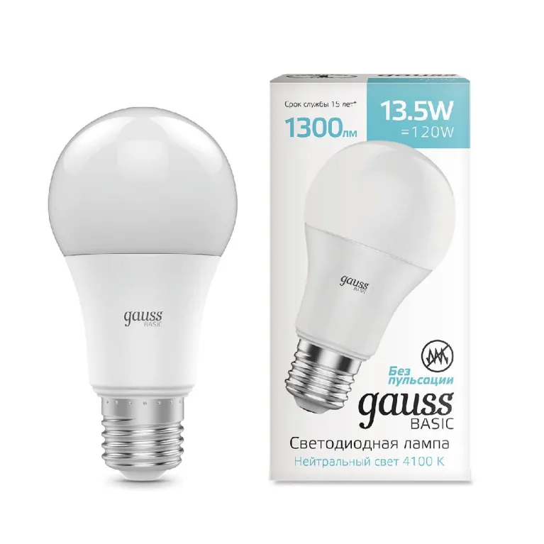 Лампа светодиодная Gauss E27 13,5W 4100К груша матовая 1023224 в Нижнем Новгороде
