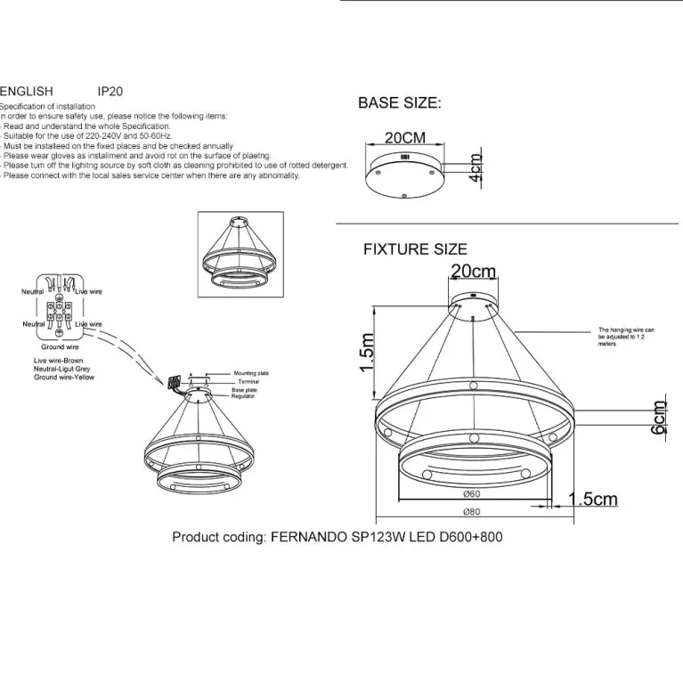 Подвесная люстра Crystal Lux FERNANDO SP123W LED D600+800 COFFEE/BLACK в Нижнем Новгороде