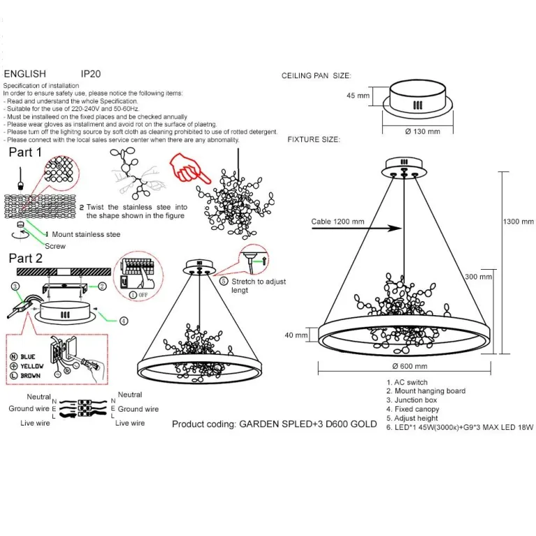 Подвесная люстра Crystal Lux GARDEN SPLED+3 D600 GOLD в Нижнем Новгороде