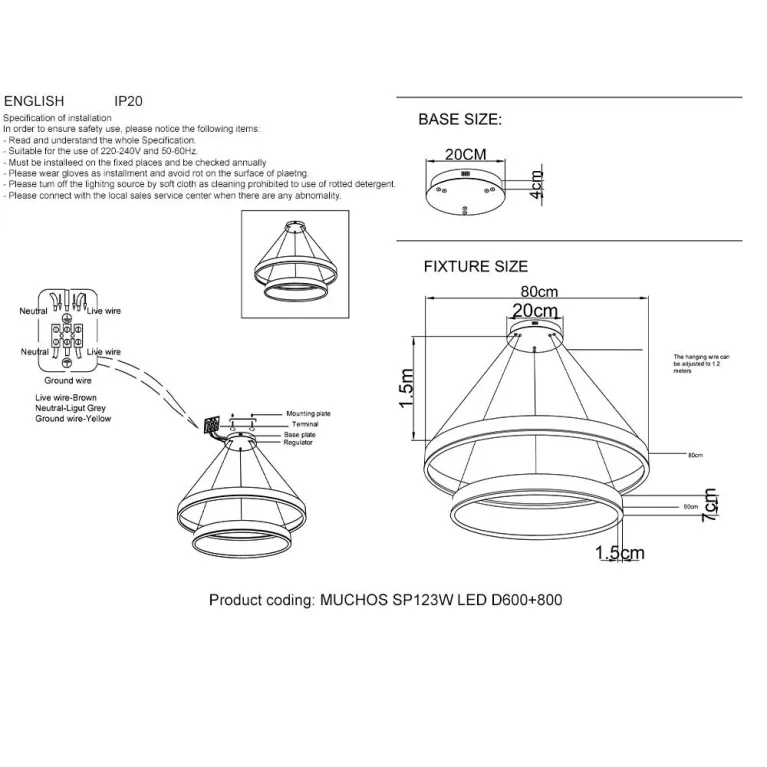 Подвесная люстра Crystal Lux MUCHOS SP123W LED D600+800 GOLD в Нижнем Новгороде