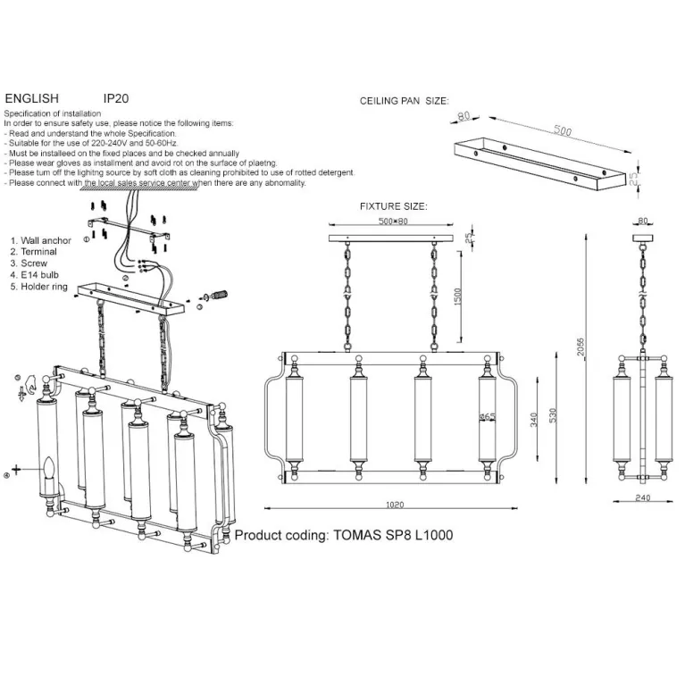 Подвесная люстра Crystal Lux TOMAS SP8 L1000 CHROME в Нижнем Новгороде