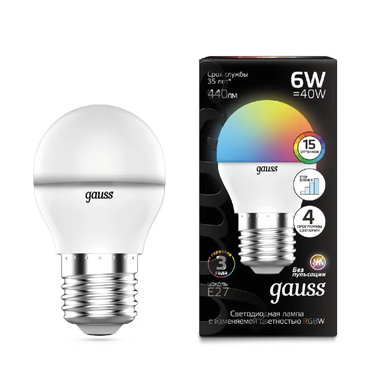 Лампа светодиодная диммируемая Gauss E27 6W 3000-6500K матовая 105102406 в Нижнем Новгороде