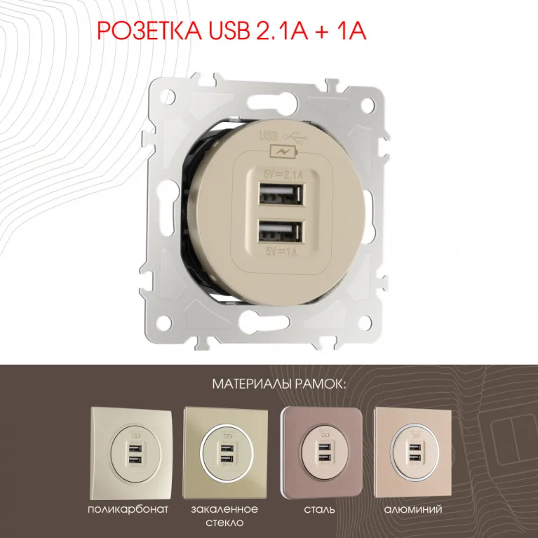 Розетка USB 2.1А+1А Arte Milano 202.46-1.shampan в Нижнем Новгороде