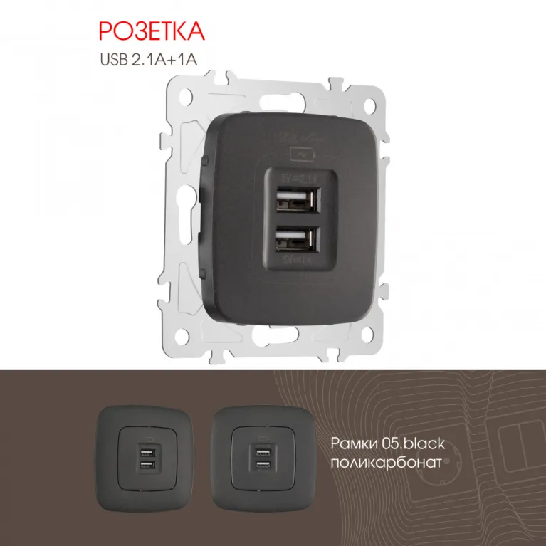 Розетка USB 2.1А+1А Arte Milano 205.46-1.black в Нижнем Новгороде