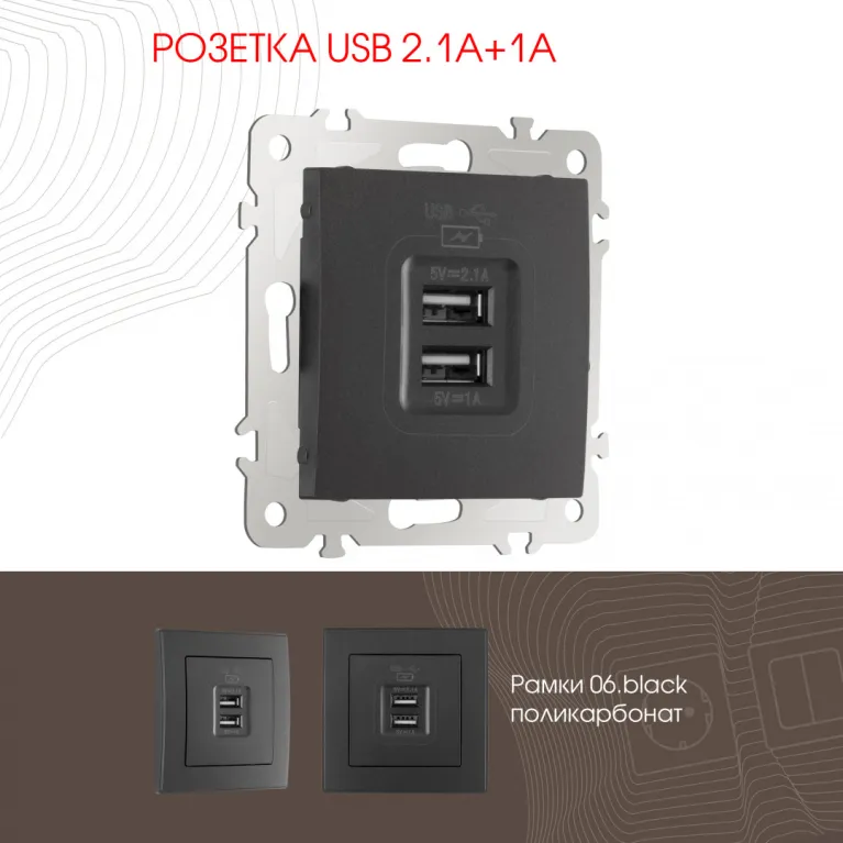 Розетка USB 2.1А+1А Arte Milano 206.46-1.black в Нижнем Новгороде