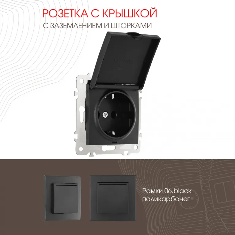 Розетка с заземлением, шторками и защитной крышкой Arte Milano 206.41-1.black в Нижнем Новгороде