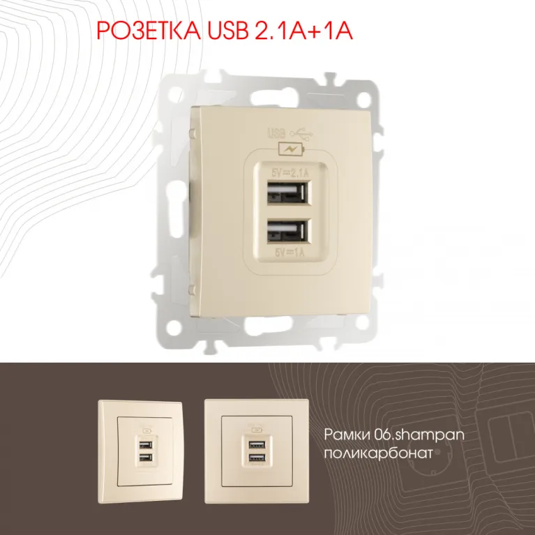Розетка USB 2.1А+1А Arte Milano 206.46-1.shampan в Нижнем Новгороде