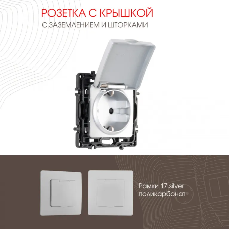 Розетка с заземлением, шторками и защитной крышкой Arte Milano 217.41-1.silver в Нижнем Новгороде