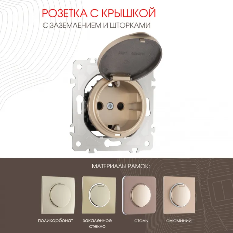 Розетка с заземлением, шторками и защитной крышкой Arte Milano 202.41-1.shampan в Нижнем Новгороде