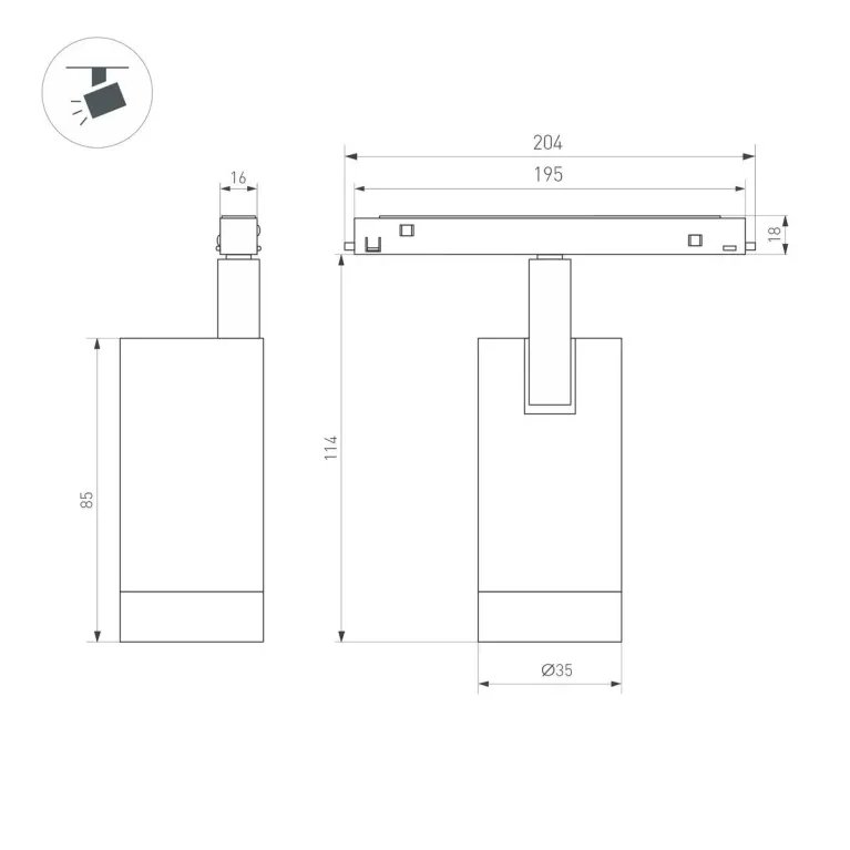 Трековый светодиодный светильник Arlight MAG-ORIENT-SPOT-R35-6W Day4000-MIX (BK, 24 deg, 48V, DALI)  в Нижнем Новгороде