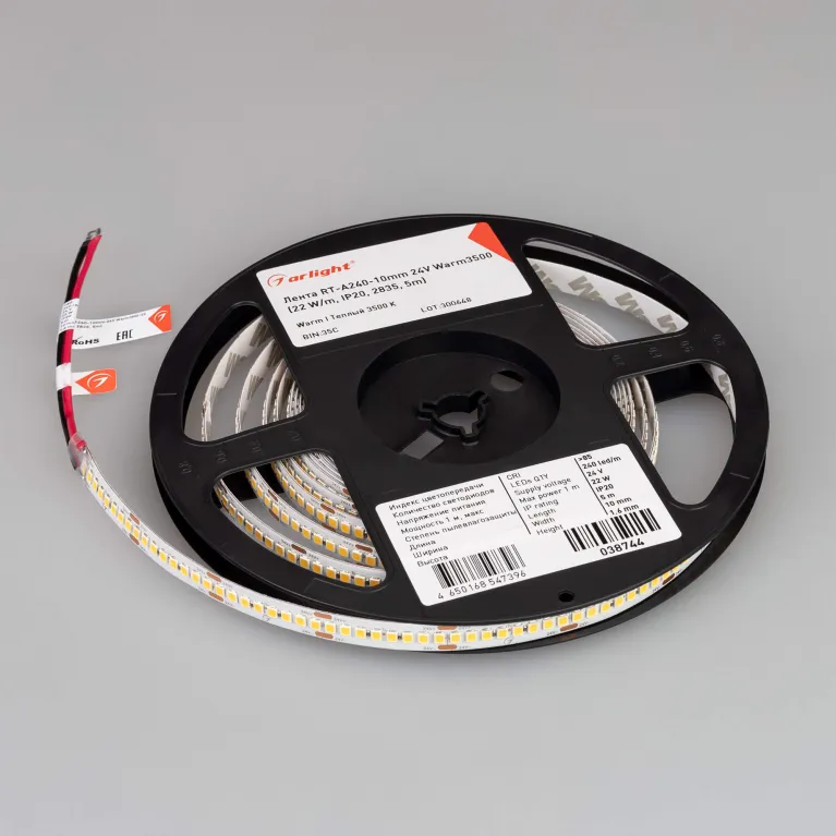 Светодиодная лента Arlight RT-A240-10mm 24V Warm3500 (22 W/m, IP20, 2835, 5m) 038744 в Нижнем Новгороде