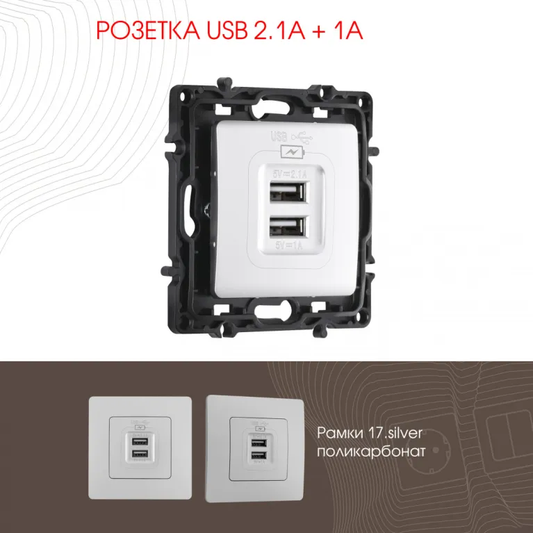Розетка USB 2.1А+1А Arte Milano 217.46-1.silver в Нижнем Новгороде