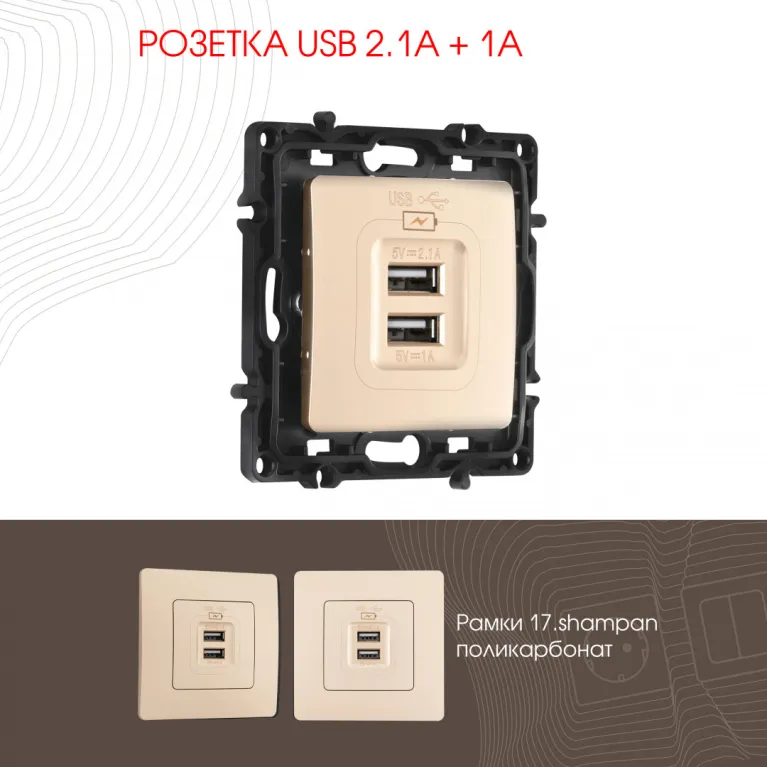 Розетка USB 2.1А+1А Arte Milano 217.46-1.shampan в Нижнем Новгороде