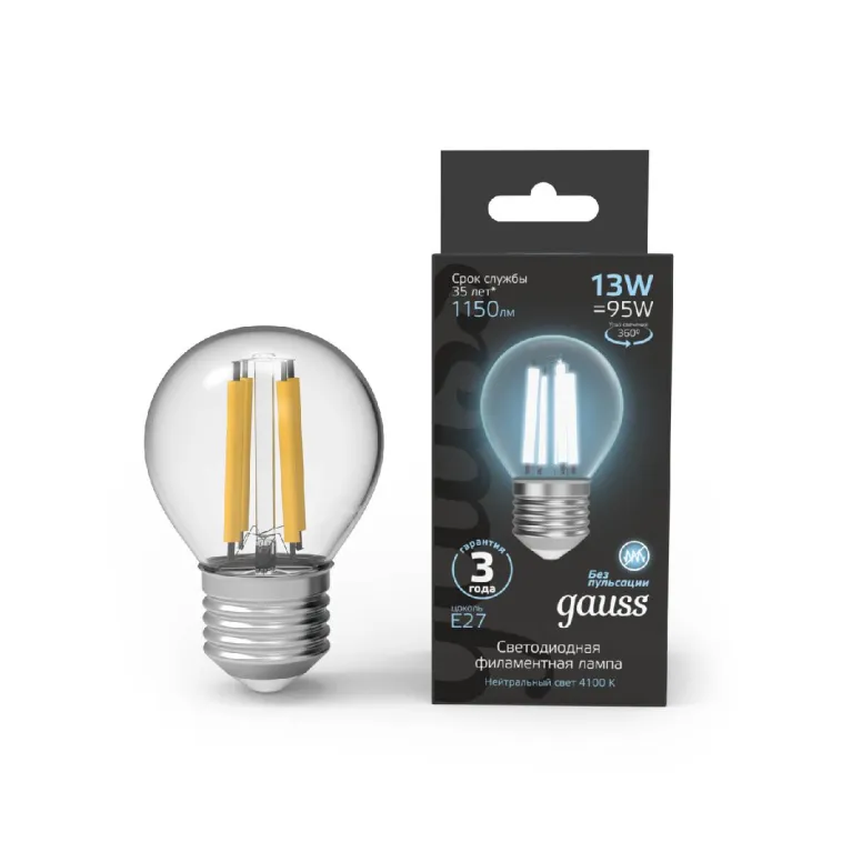 Лампа светодиодная Gauss Filament E27 13W 4100K 105802213 в Нижнем Новгороде